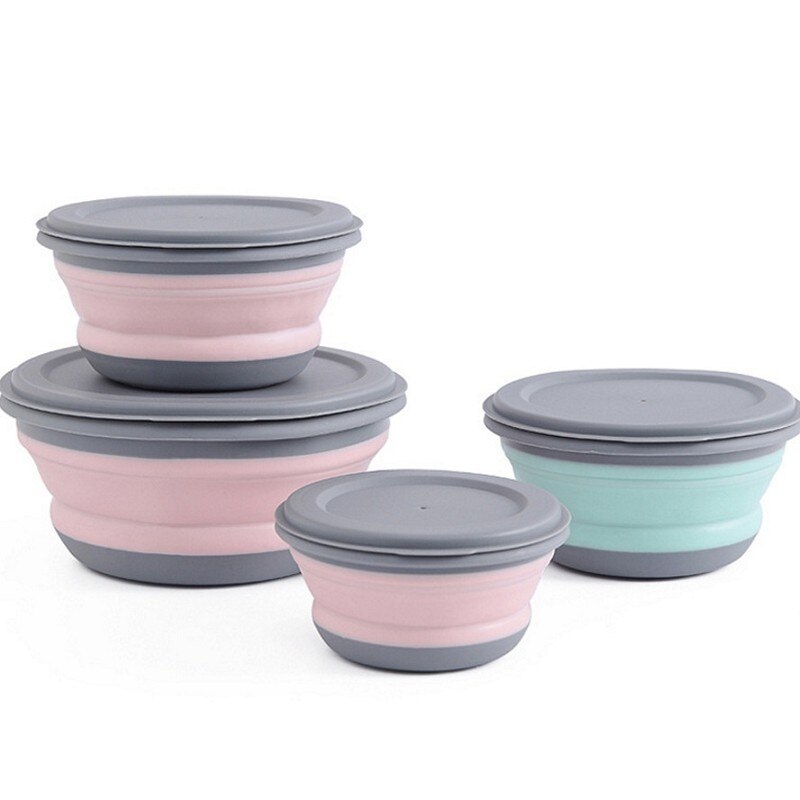 3pcs/set Foldable Silicone Tableware Set Portable Food Container Salad Dish Camping Travel Outdoor Food Bowl for Kitchen