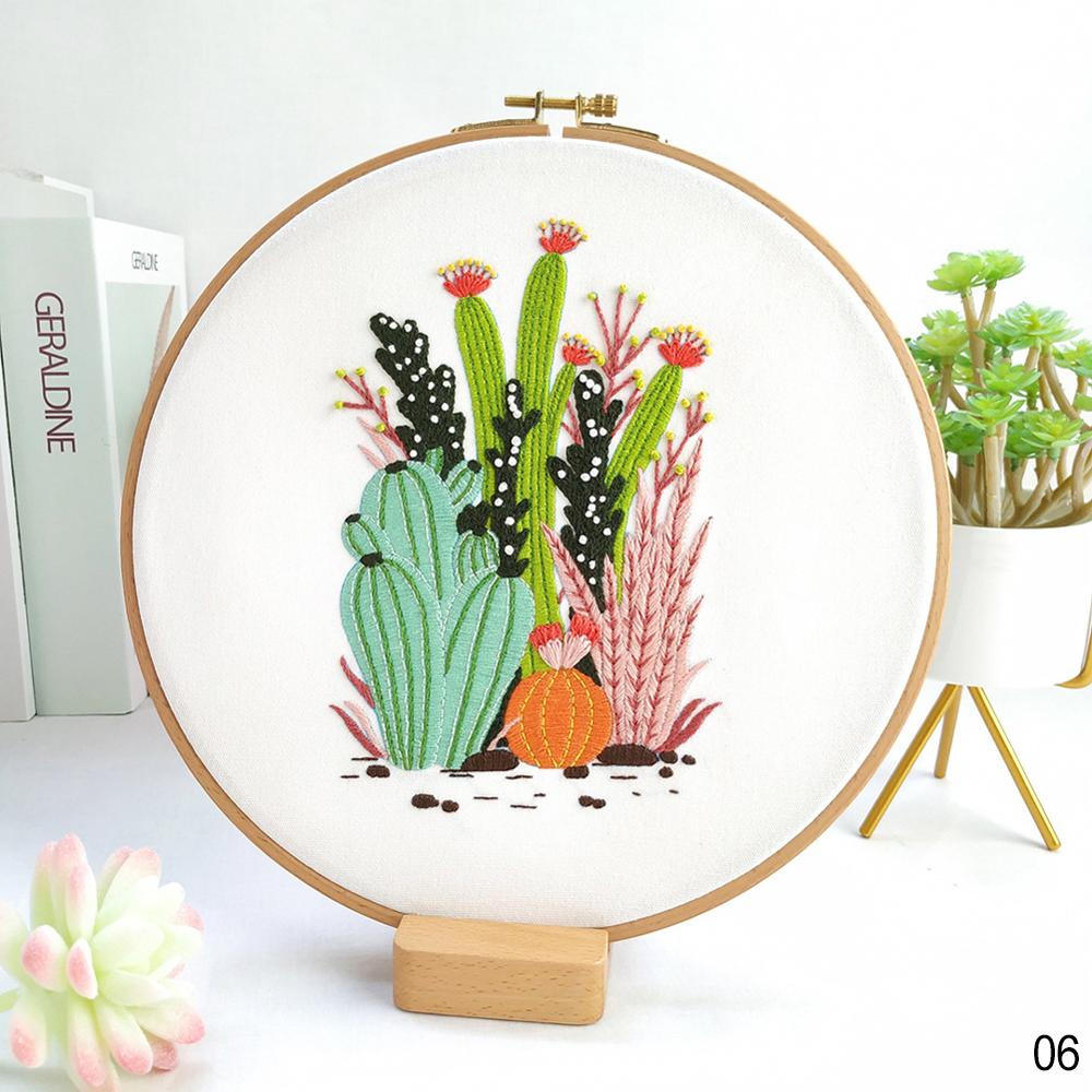 Cotton Cross Stitch Embroidery Kit DIY Cactus Heart Love Flowers Embroidery Kit Handcraft Painting Embroidery Hoop Home Decor: 06