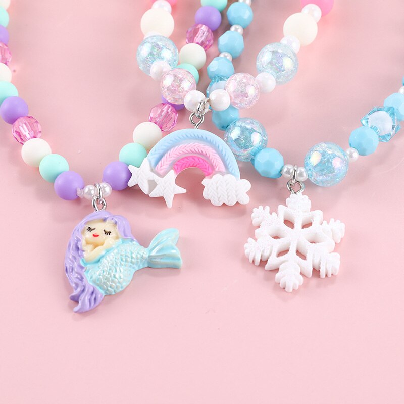 Makersland Snowflake Rainbow Beaded Necklace Cute Charm Pendant Jewelry Accessories Jewelry Necklace For Children