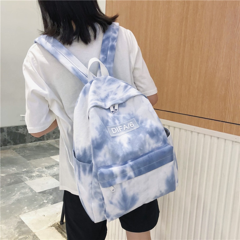 DCIMOR Tie-dyed canvas Women Backpack Schoolbags for Teenage girls Travel Backpack College student Book bag Mochila