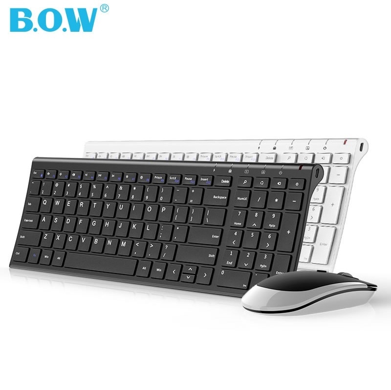 B.O.W HW193 Metal Plate 2.4Ghz Wireless Keyboard and Mouse Combo,Ultra slim Keyboard with Ergonomic for Laptops Desk ,PC