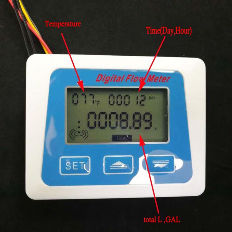 Digital lcd-skærm vandstrømssensormåler flowmåler rotameter temperatur  a5yd