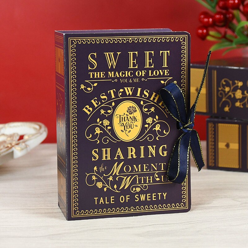 5Pcs Book Shape Candy Boxes with Ribbon Baby Shower Wedding Favors Box Home Birthday Party Decoration Supplies: T07