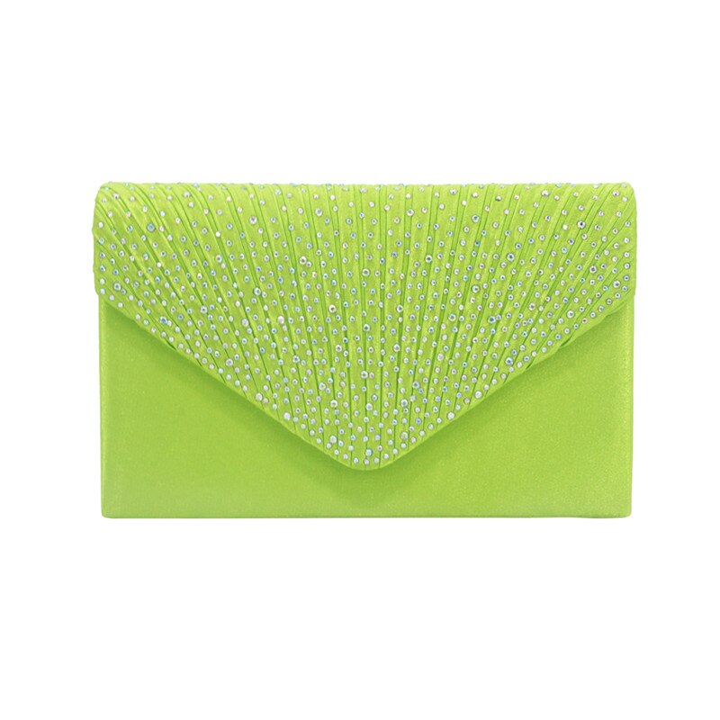 Bolso de cena plisado de diamantes de imitación de alta gama para mujer con un vestido, bolso Cheongsam, bolso de señora, bolso de cena, bolso de mano de diamante: green