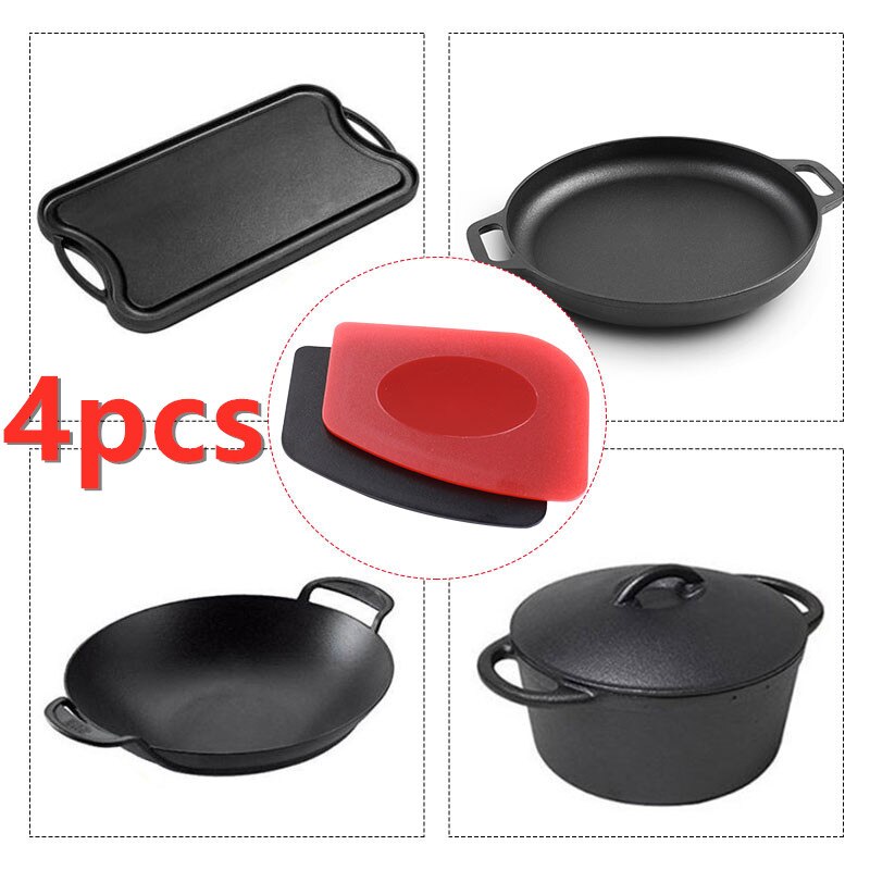 BBQ Scrapers Cleaner 4pcs BBQ Tool Plate Plastic Grill Pan Special Cleaning Board Durable Set For Cast Iron Integrated Scrapers