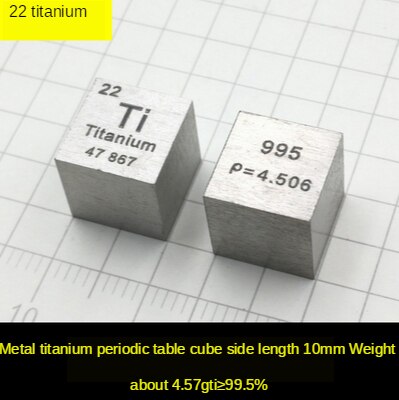 10mm terningsmetal kemiske prøver periodiske elementer fysiske viser periodiske tabel terning samling dekorationer: 22 titanium