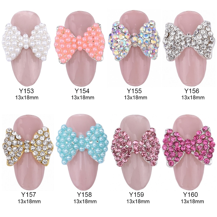 10 pièces Strass 3d ongle noeud papillon cristal ab perle nail art décoration métal bijoux à breloques pour ongles Y153 ~ 160