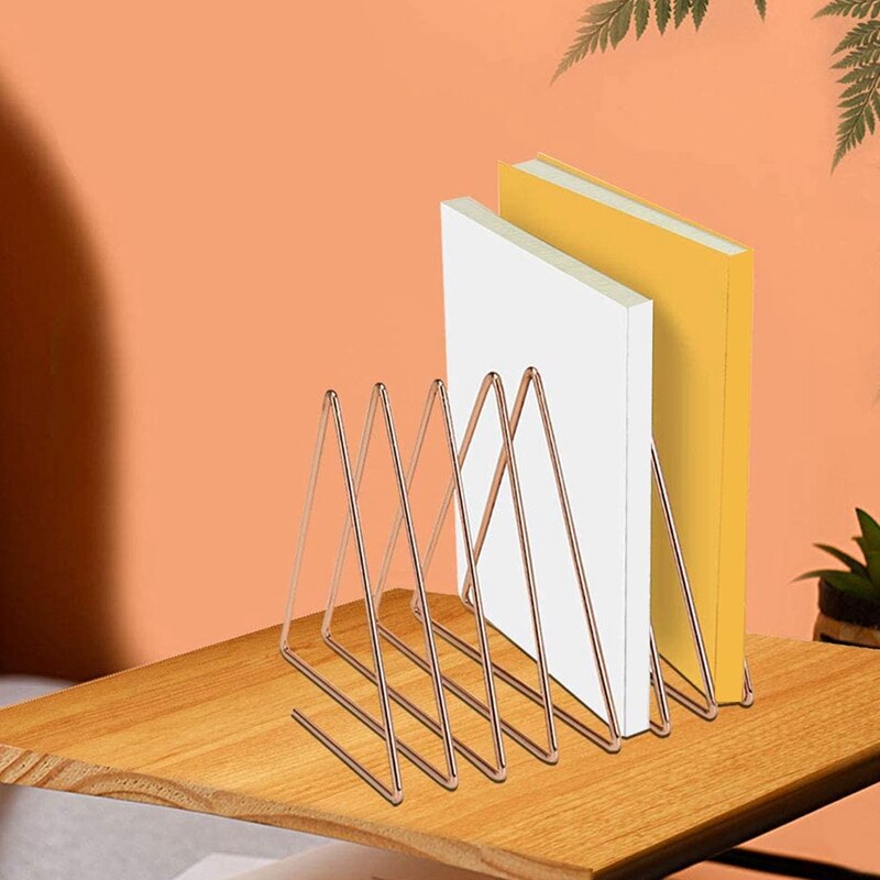 File Folder Rack Magazine Holder, Elastic 7 Sections Triple-cornered Wire Book Organizer Stand for Desk