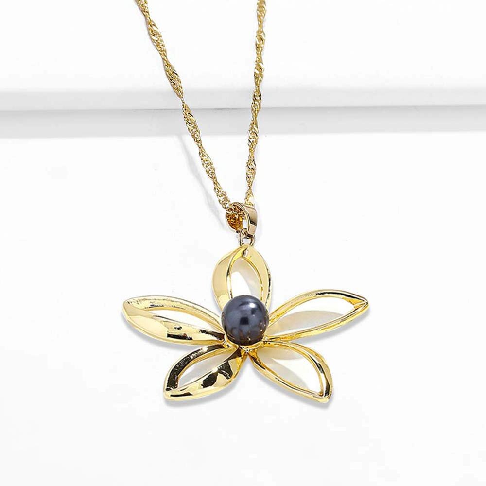 Women Plumeria Flower Necklaces Set Polynesian Hawaiian Samoa Marshall Style Pearl Jewelery Sets Necklace with Earrings