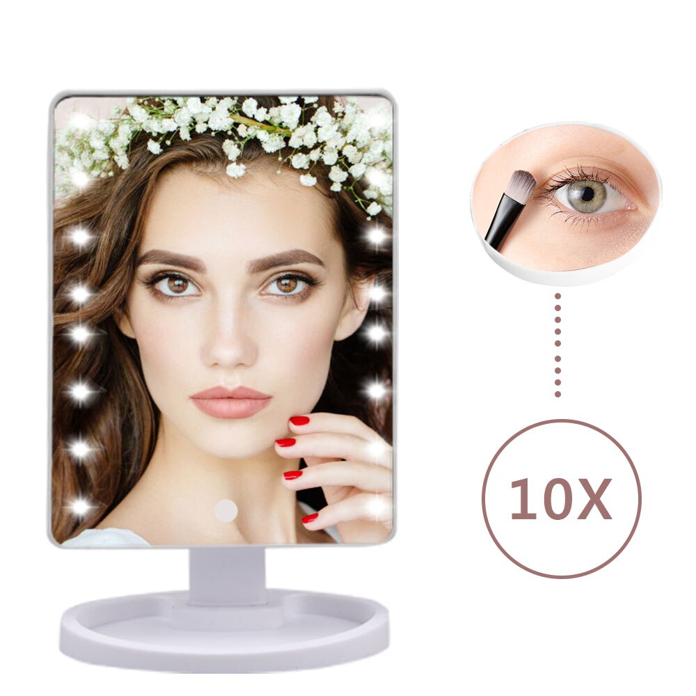 Illuminated Mirror Adjustable 10X Magnifier Makeup Mirror 16/22 LED Lights Touch Screen USB Or Batteries Use Tabletop Bright: 16 Led White