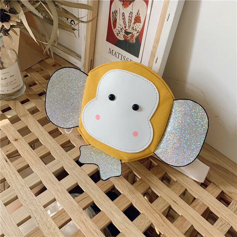 Girls Cute Animal Monkey Shoulder Bag Child Round Messenger Crossbody Handbag Baby Kids Cartoon Mini Coin Purse: Yellow