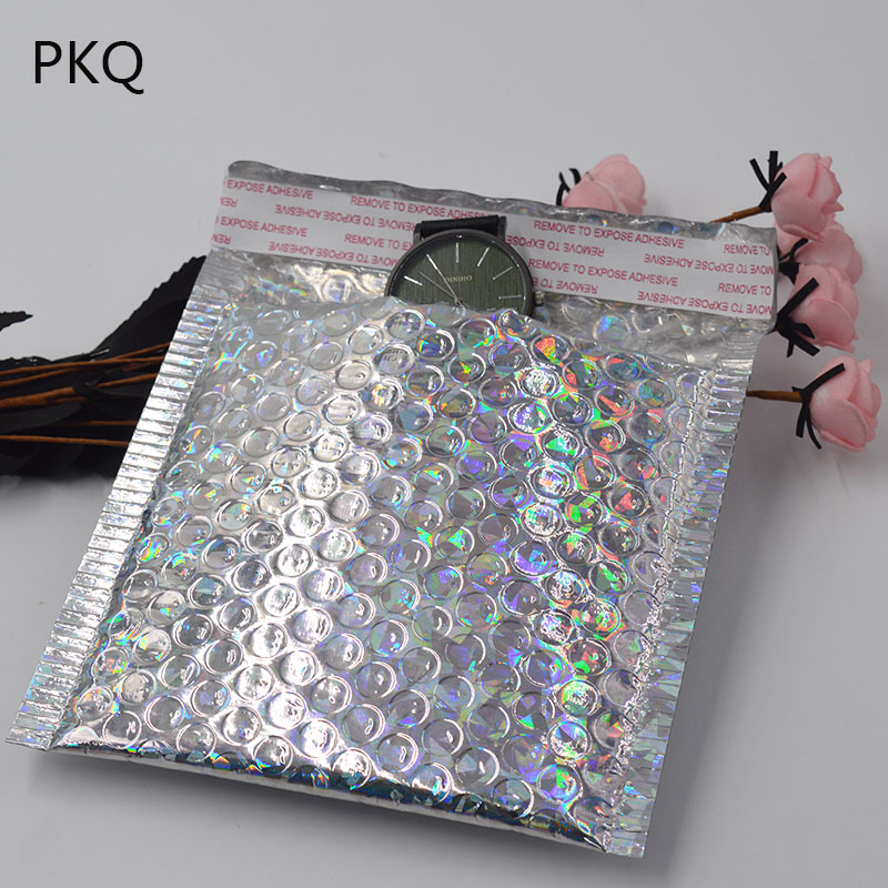 Aluminum Foil Bubble Mailers Padded Envelopes 15*13cm Small Self Seal Mailing Bag Envelope Envelopes: Laser silver
