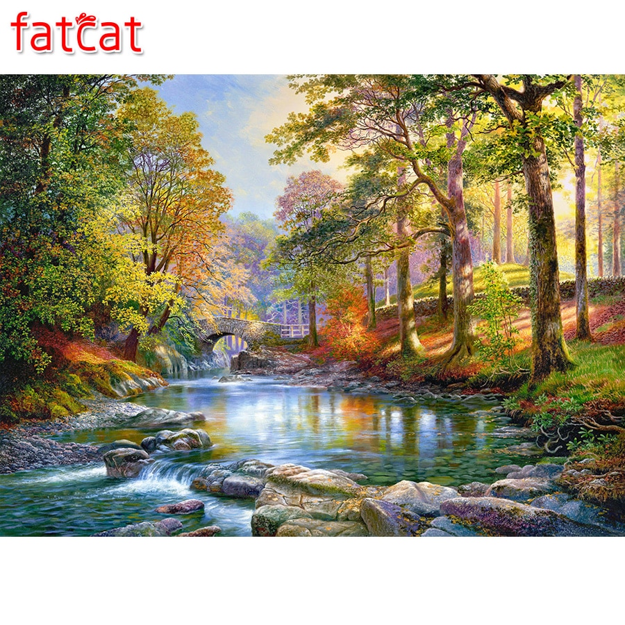 fette Katze 5d diy diamant malerei Wald natürliche landschaft voll platz runde diamant stickerei strass Hand Dekor AE142