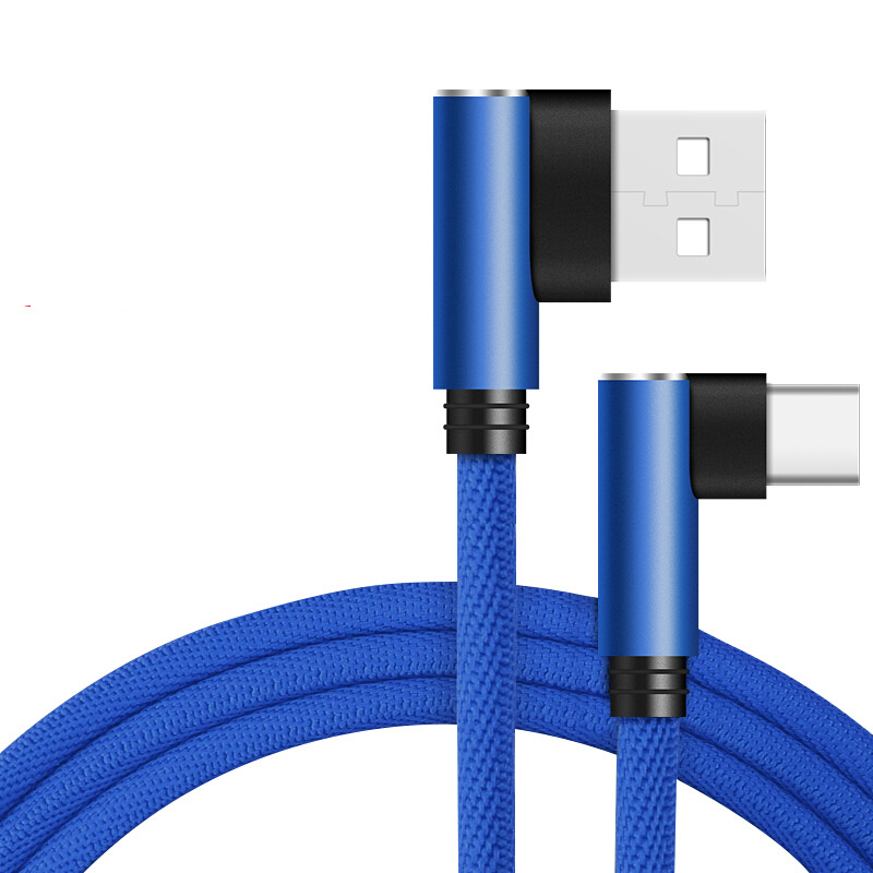 CXV 90 Graden Type C Usb-kabel voor Huawei P20 P30 Pro Snel Opladen USB C Kabel Voor Samsung S10 s9 Xiaomi Redmi USBC Datakabel: Blue / 2m