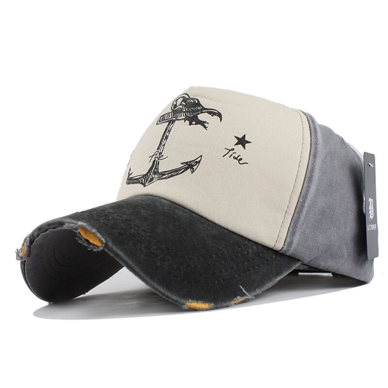 [Flb] 5 Panel Hiphop Snapback Hoeden Koppels Hoed Man Vrouw Puur Katoen Baseball Caps Doen Oude Piraat Anker Gorras Wassen Cap: Black