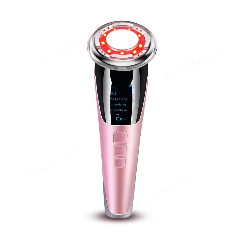 Ultrasone Cool Massager Ems Facial Lifting Ion Led Photon Lichttherapie Huidverjonging Apparaat Rf Ems Gezicht Lift Machine: pink no box