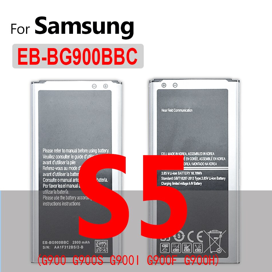 For Samsung S5 S6 S7 Edge S8 S9 Plus Battery For Galaxy S3 S4 mini SM G900 G900S G900I G900F G900H G930F G950 EB-BG900BBE Batery: EB-BG900BBC