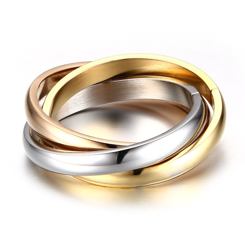 TOBILO Classic 3 Rounds Ring Sets Women Stainless Steel Wedding Engagement Female Finger Jewelry: 5