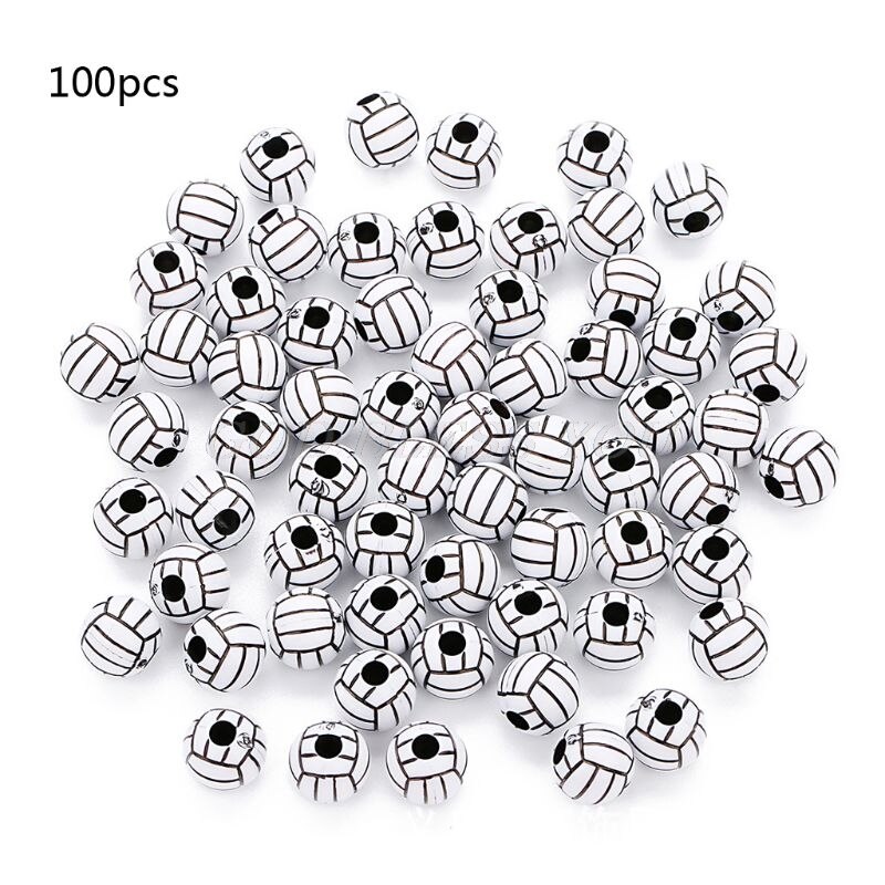 100 Pcs Basketball Round Ball Beads 12mm Sports Pony Spacer Beads Jewelry Making: Volleyball