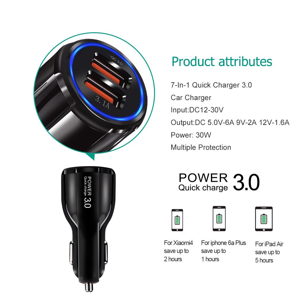 Quick Charge 3.0 USB Car Charger For Samsung S10 iPhone X Xs Huawei Xiaomi Fast Charging Mobile Phone Car Phone Charger