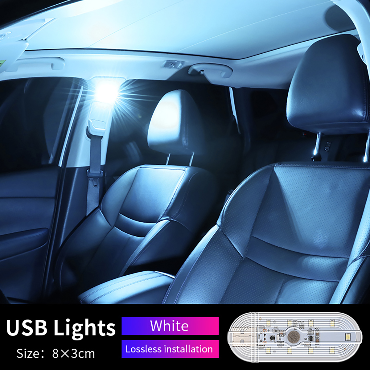 1 st Touch Sensor LED 8 LED Omgevingslicht Auto-interieur Dak Leeslamp Draadloze USB Oplaadbare Sfeer Licht Accessoires: WHITE