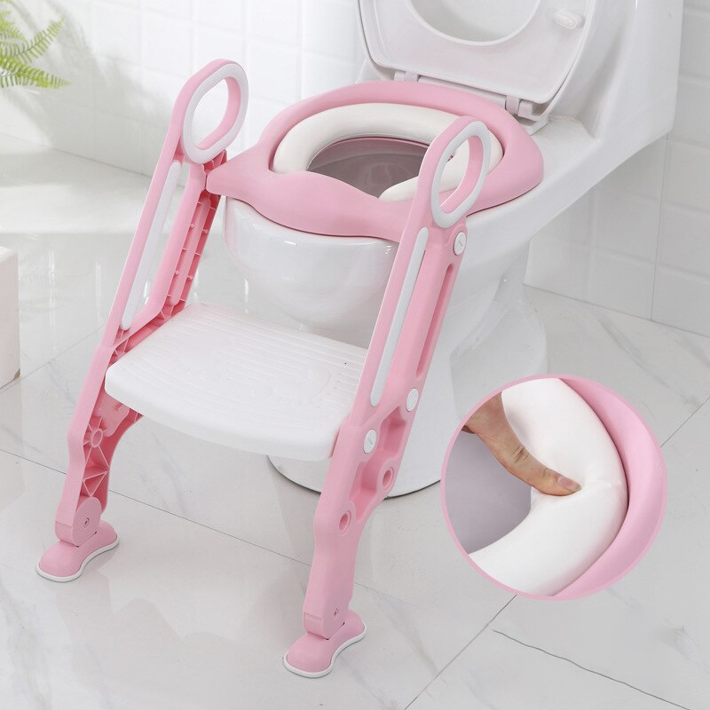 IMBABY Baby Boy Potty for Kids Training Seat Baby Girl Pot Adjustable Ladder Children Toilet Safety Folding Bebe Seat Pots Frog: Pink with soft pad