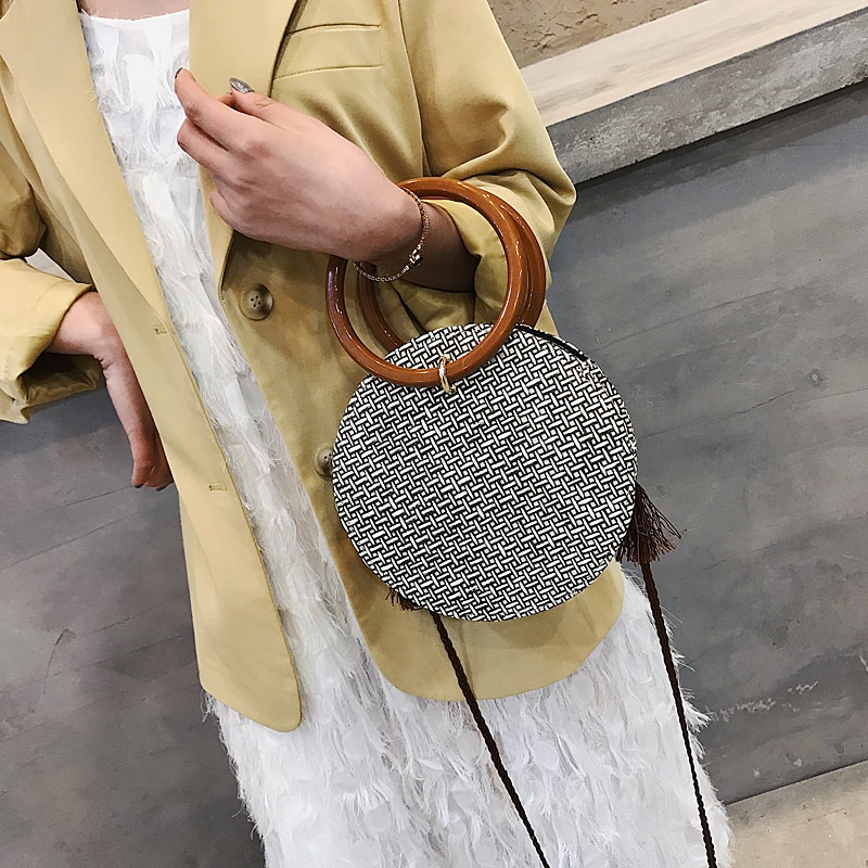 Rattan Bags Handbags For Women Bali Bohemian Summer Beach Bag Shoulder Crossbody Round bolsa Straw Bag