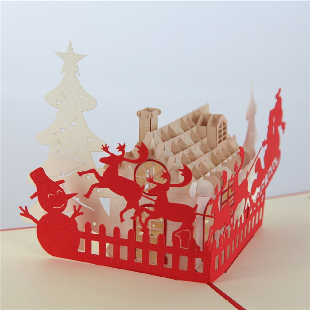 3D Christmas House Greeting Card Birthday Card Festival Blessing Card Paper Card Decor Supplies