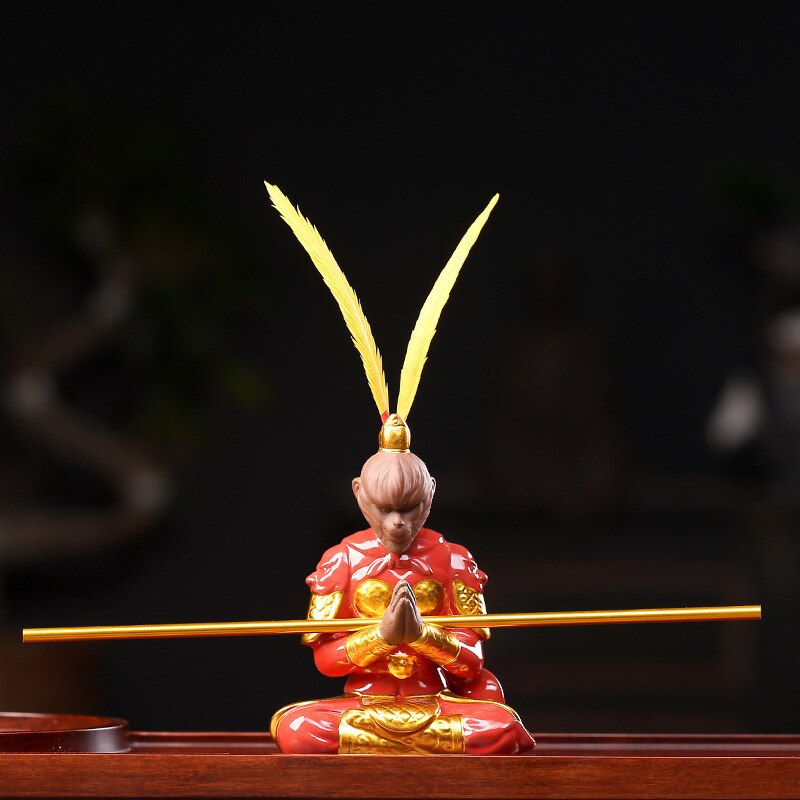 Lila lera apa kung te husdjur kinesisk kungfu teservis te ceremoni buddha staty lycklig feng shui skrivbordsunderlägg bil dekor: Wk röd lera b