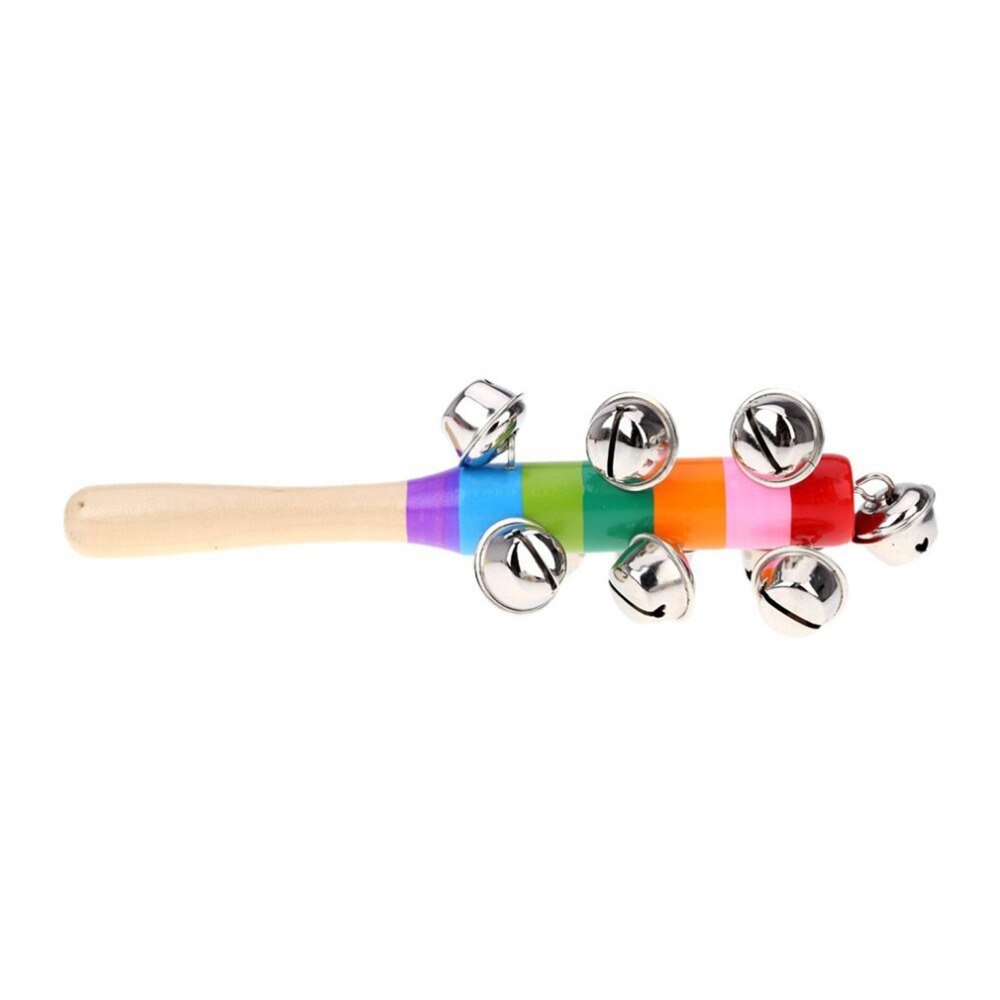 Hand Held Bell Stick with 10 Metal Jingles Ball Rainbow Percussion Musical Toy