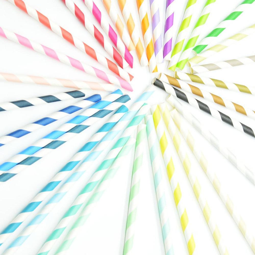 Wegwerpbare papieren rietjes, kleurrijke gestreepte papieren rietjes voor verjaardagen, bruiloften, decoratieve evenementenbenodigdheden
