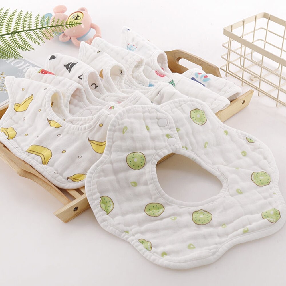 Cotton Waterproof Baby Bibs Round Neck Baby Burp Cloth Bibs 360 Degree Flower Bib for Girls Baby Clothing Bandana Bibs