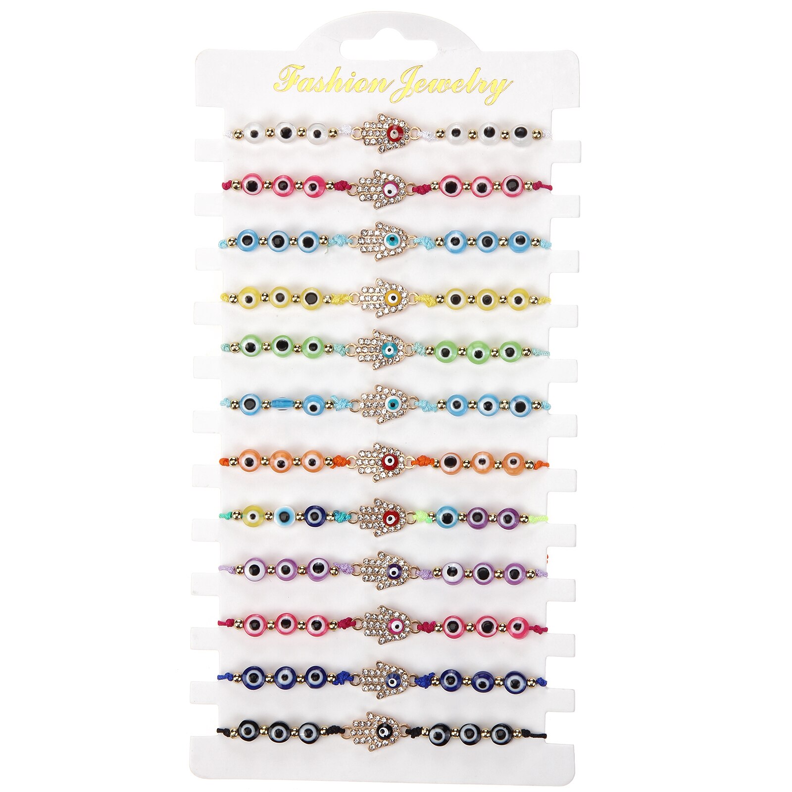 12Pcs Evil Ogen Crystal Bead Charm Armbanden Voor Vrouwen Verstelbare Fatima Hand Hanger Elastische Enkelbandje Partij Sieraden: Default Title