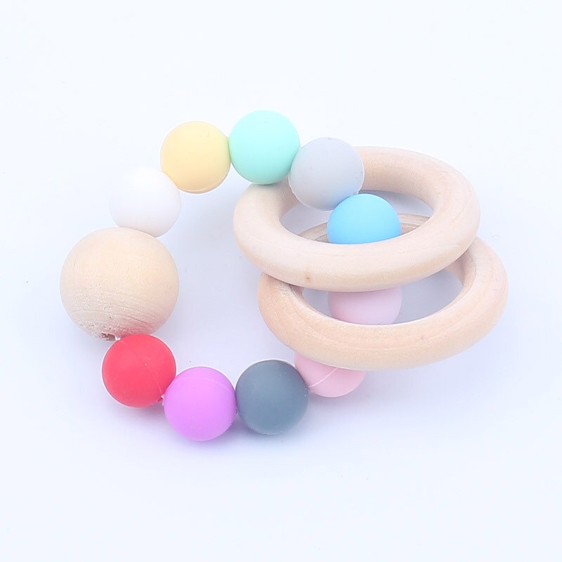 Pulsera de dentición de silicona para bebé, mordedor de madera, cuentas de silicona, dientes, Muelas de la dentadura, sonajero de madera, juguete de silicona para bebé