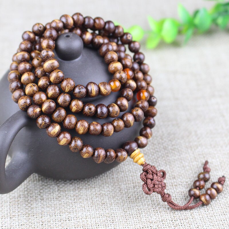 7mm Tibetaans Boeddhisme 108 Kleine Houten-vis Bodhi Zaden Mala Ketting