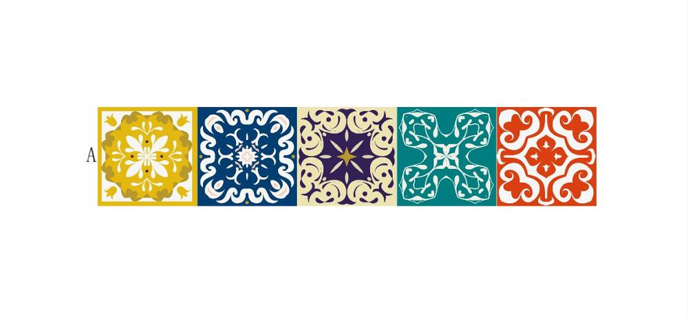 10/15/20cm Colorful Retro Tiles Wall Sticker Kitchen Bathroom Tile Waist Line Wallpaper Waterproof Waist Line Art Mural Poster: MZ010       A / 15cmX75cmX1pcs