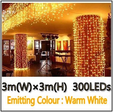 3*3m 300 leds led gordijn lichtslinger led kerst slinger feest patio raam decoratie kerstverlichting bruiloft verlichting  eu 220v: 300 leds warm wit / Eu 220-240v stekkers