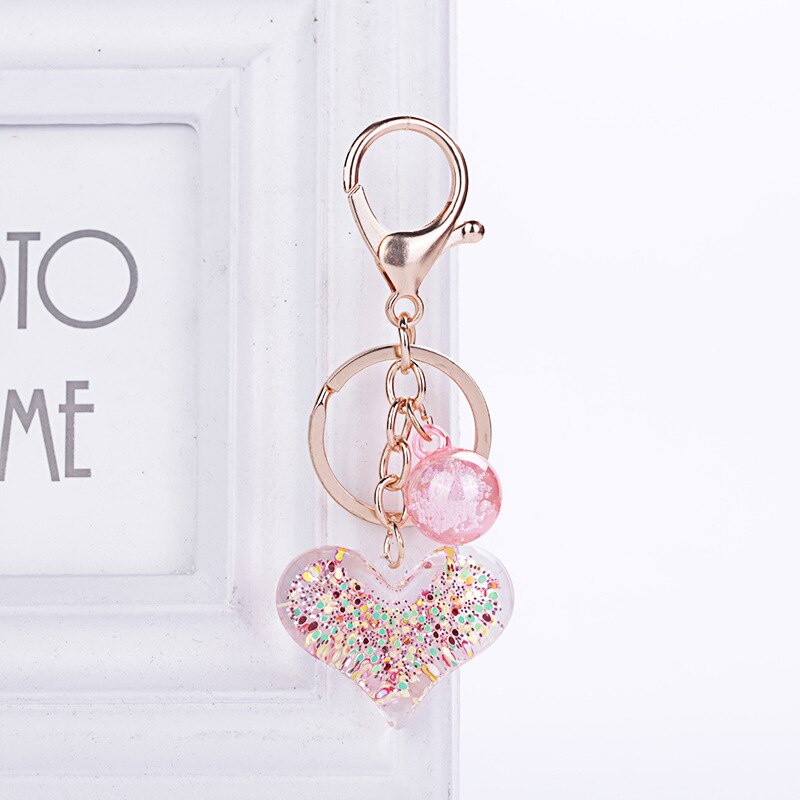 Keychain neue Stereo schlüssel Ring kreative praktisch tasche Auto anhänger keychain transparent herz-förmigen nette liebe schlüssel acces: hell Rosa