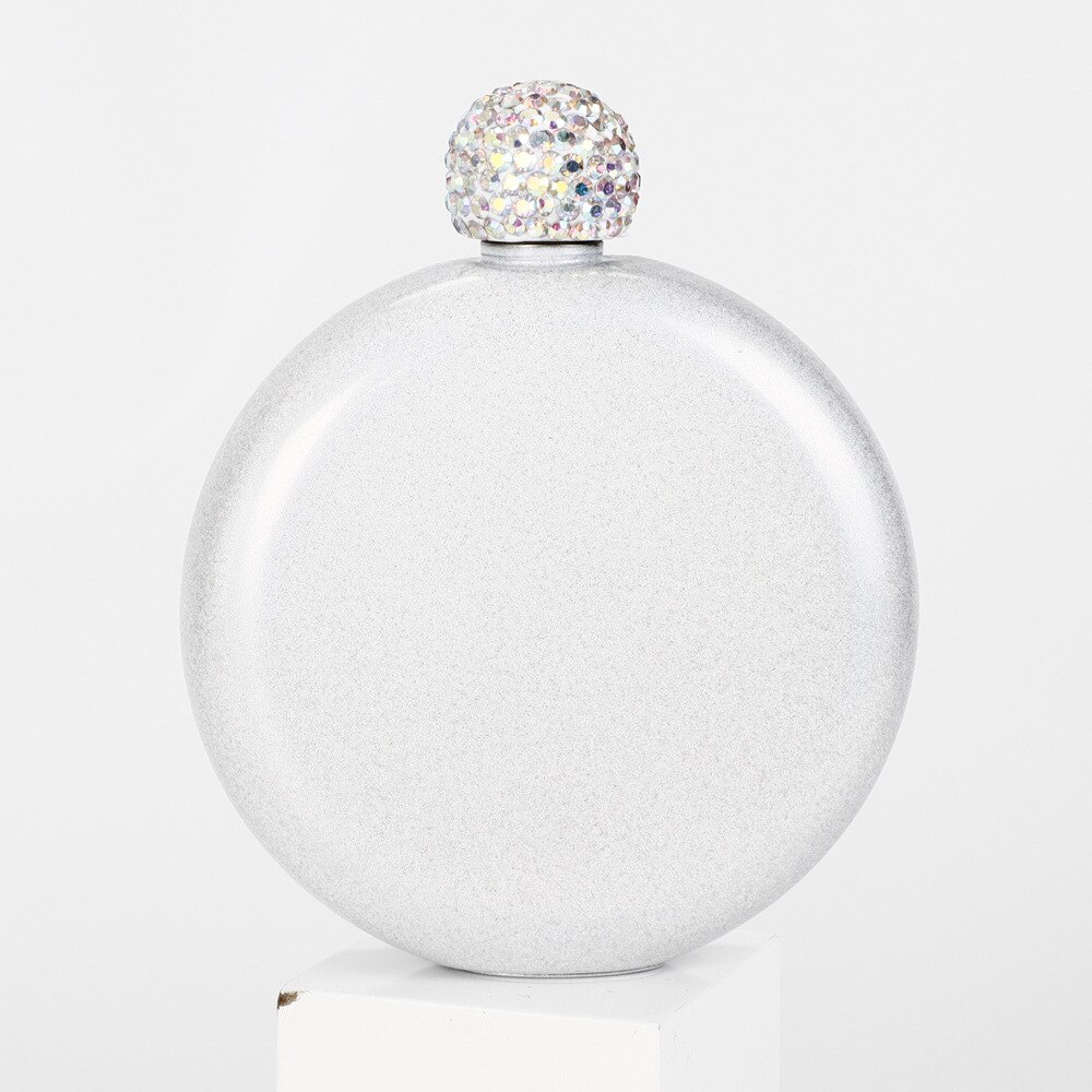 Round Portable Small Hip Flask Liquor-Flasks Funny Crystal-Flask Leakproof - Stainless Steel Portable Hip Flasks 5oz Crystal Lid: White