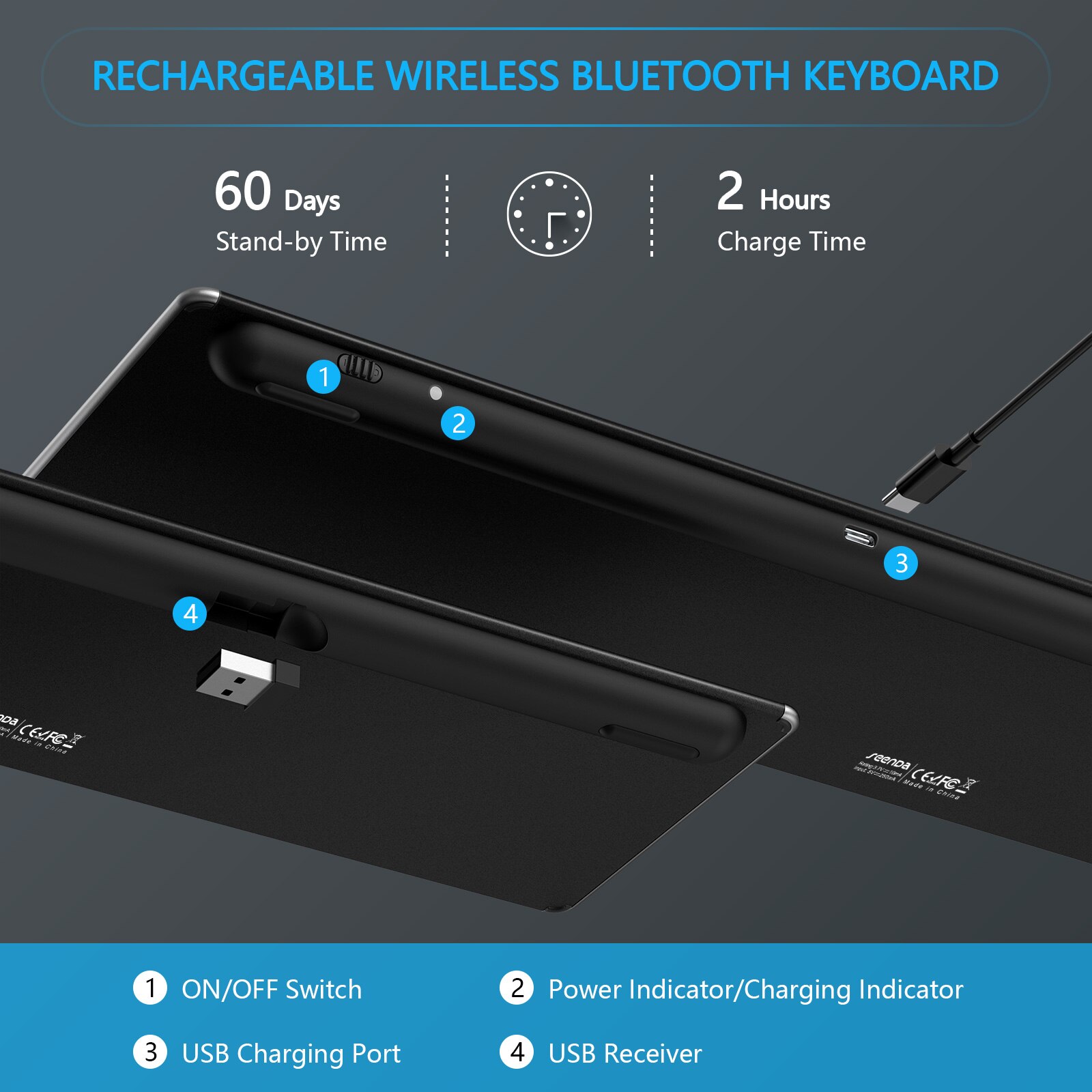 Multi Device Bluetooth Keyboard for Mac OS Windows Ultra Slim Rechargeable Wireless Keyboard for MacBook Pro Air iMac iPad PC