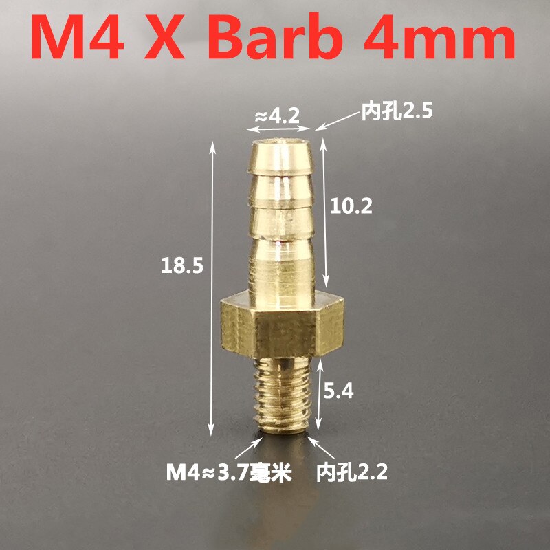 Mini pagode rørfittings hangevind  m5 m6 m8 messing 4 5 6 8 mm modhageslange læderrør luftrørsforbindelse: M4 to modhager 4mm