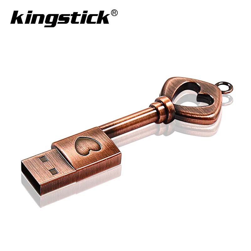 Drive Metalen Zuiver Koper Hart Sleutel Usb Flash Drive Mini Usb Stick Sleutel Echt 4Gb 8Gb 16gb 32Gb 64Gb Thumb Stick