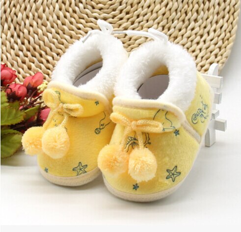 Vinter blød sål prewalker krybbe plys støvler søde nyfødte baby børn pige sko: Gul / 13-18 måneder