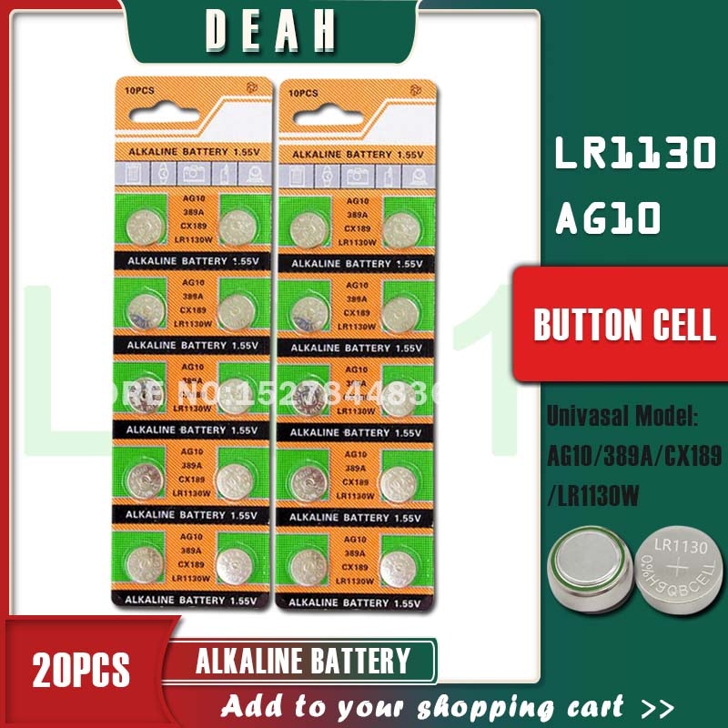 20Pcs Deah 1.55V AG10 LR1130 Alkaline Cell Coin Batterij Ag 10 SR54 189 389 SR1130 L1131 G10A Knop batterijen Voor Horloges Speelgoed