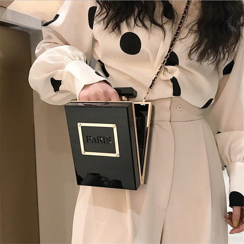 Acrylic Women Casual Black Bottle Handbags Wallet Paris Party Toiletry Wedding Clutch Evening Bags transparent bag women