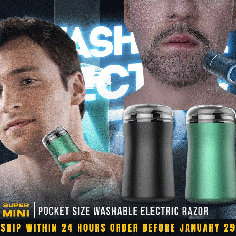 Mini elektrisk rakapparat fickstorlek vattentät rakkniv tvättbar bärbar 2 -huvud rakning skäggtrimmer uppladdningsbar rakapparat för män