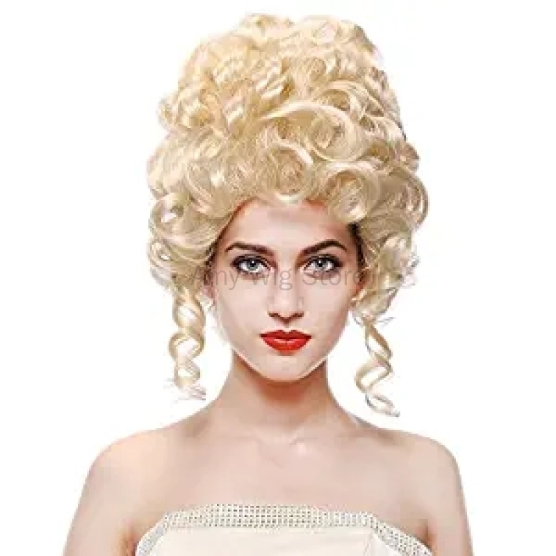Parrucca Vintage retrò parrucca alta alveare bionda ricciolo crespo lungo per le donne regina Costume Cosplay partito capelli parrucca barocca del 18esimo secolo