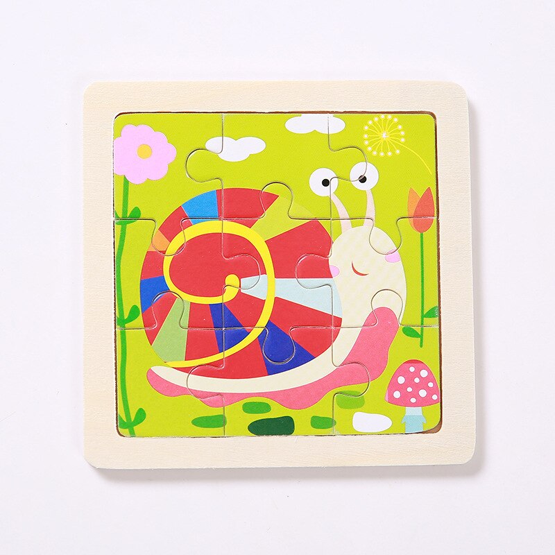 Mini Size 11*11CM Kids Toy Wood Puzzle Wooden 3D Puzzle Jigsaw for Children Baby Cartoon Animal/Traffic Puzzles Educational Toy: Snail