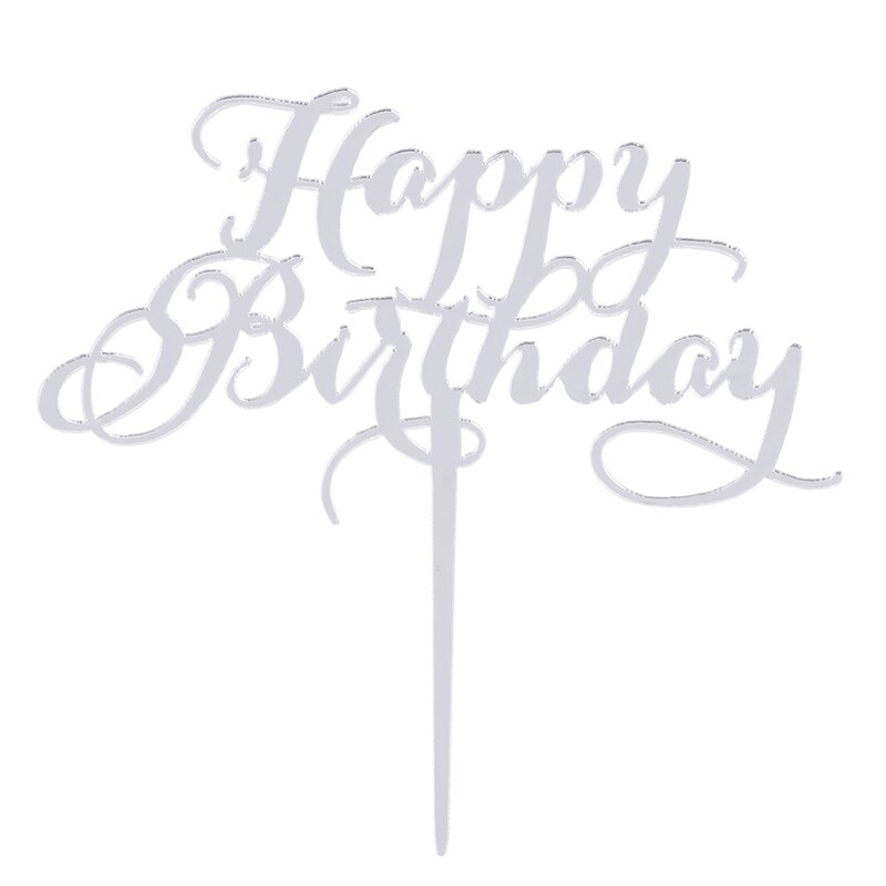 Happy Birthday Cake Decorations Acrylic Cakes Topper Insert Cards Party: Silver
