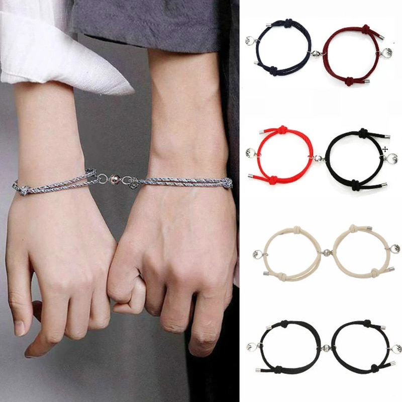 2pcs Men and Women Charm Girl Bracelet Couple Bracelet Couple Magnet Attract Each Other Personality Jewelry Lover